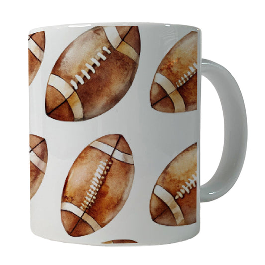 Lots Of Brown Footballs Ceramic Tea Coffee Mug Cup - 11oz