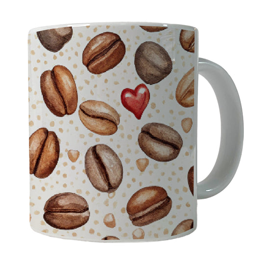 Lots Of Coffee Beans Hearts Ceramic Tea Coffee Mug Cup - 11oz