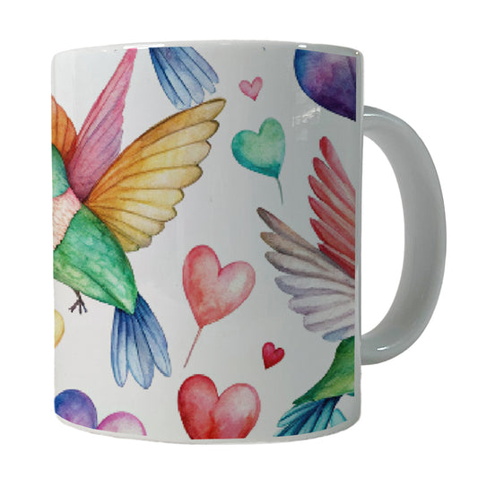 Lots Of Hummingbirds And Hearts Ceramic Tea Coffee Mug Cup - 11oz