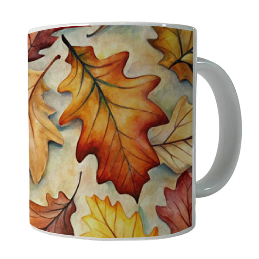 Oak Leaves Watercolor Ceramic Tea Coffee Mug Cup - 11oz