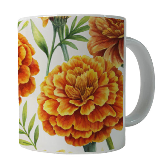 Orange Marigolds Flowers Watercolor Ceramic Tea Coffee Mug Cup - 11oz