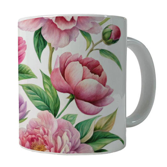 Peonies Pink Flowers Watercolor Ceramic Tea Coffee Mug Cup - 11oz