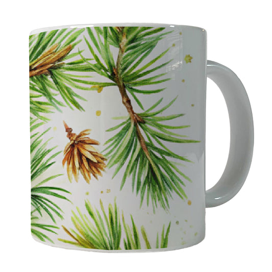 Pine Needles Watercolor Ceramic Tea Coffee Mug Cup - 11oz