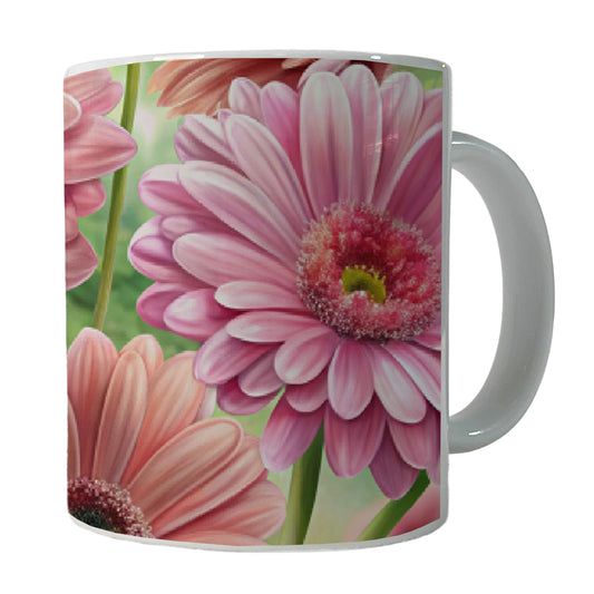 Pink Gerbera Daisies Flowers Watercolor Ceramic Tea Coffee Mug Cup - 11oz