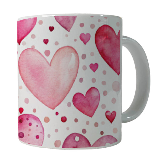 Pink Hearts Polka Dots Valentine's Love Anniversary Ceramic Tea Coffee Mug Cup - 11oz