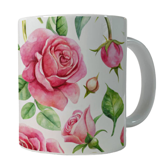 Pink Roses Flowers Watercolor Ceramic Tea Coffee Mug Cup - 11oz