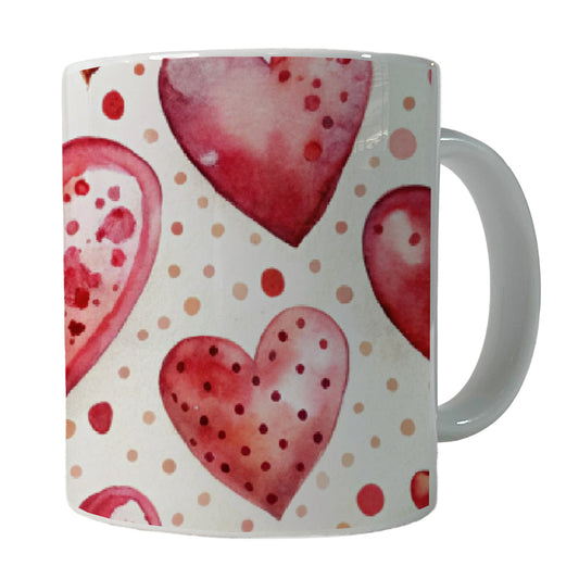 Red Hearts Polka Dots Love Valentine's Day Anniversary Ceramic Tea Coffee Mug Cup - 11oz