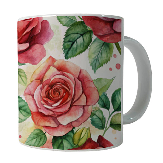 Red Roses Flowers Watercolor Ceramic Tea Coffee Mug Cup - 11oz