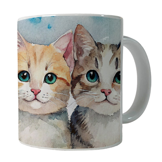 Small Cute Cats In A Row Ceramic Tea Coffee Mug Cup - 11oz