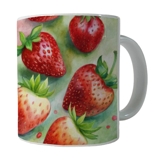 Strawberries Fruit Watercolor Ceramic Tea Coffee Mug Cup - 11oz