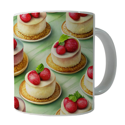 Tiny Cheesecakes On Plates In A Row Ceramic Tea Coffee Mug Cup - 11oz