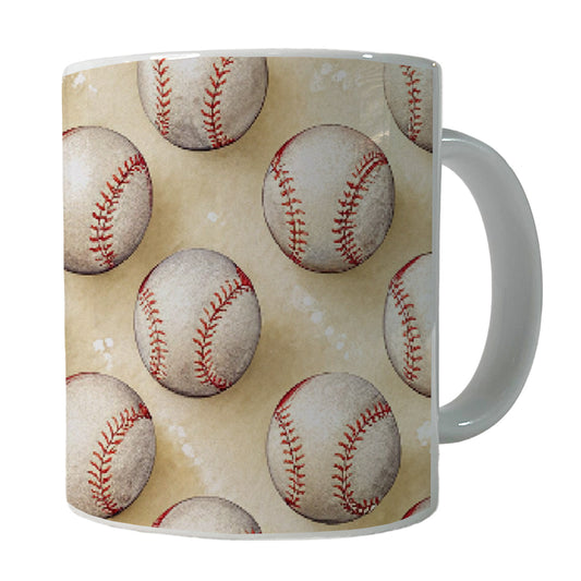 Tiny White Softballs In A Row Ceramic Tea Coffee Mug Cup - 11oz