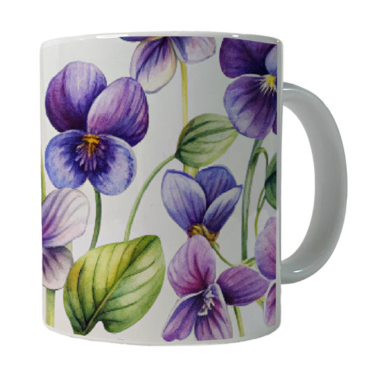 Violets Flowers Watercolor Ceramic Tea Coffee Mug Cup - 11oz