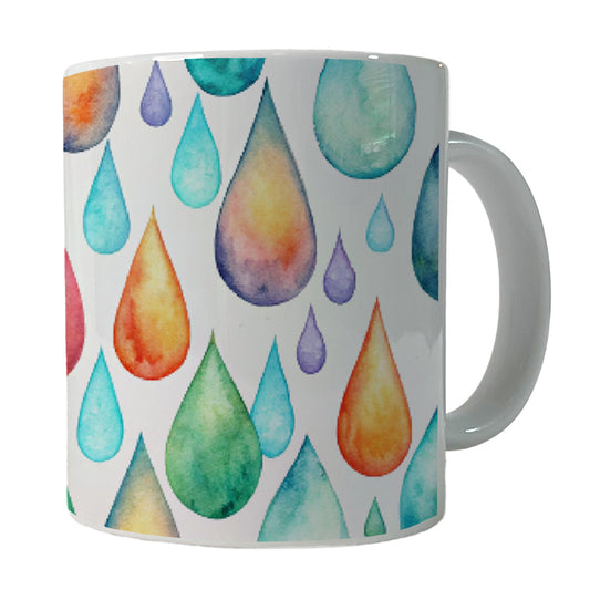Water Droplets Colorful Watercolor Ceramic Tea Coffee Mug Cup - 11oz