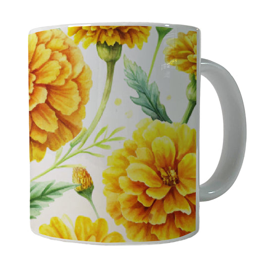 Yellow Marigolds Flowers Watercolor Ceramic Tea Coffee Mug Cup - 11oz