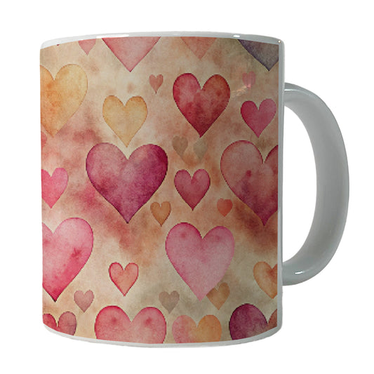 Antique Valentine's Day Hearts Pattern Ceramic Tea Coffee Mug Cup - 11oz