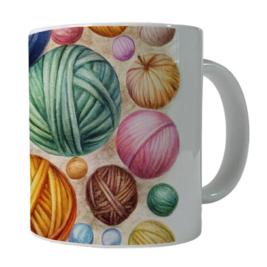 Crocheting Knitting Colorful Yarn Balls Ceramic Tea Coffee Mug Cup - 11oz