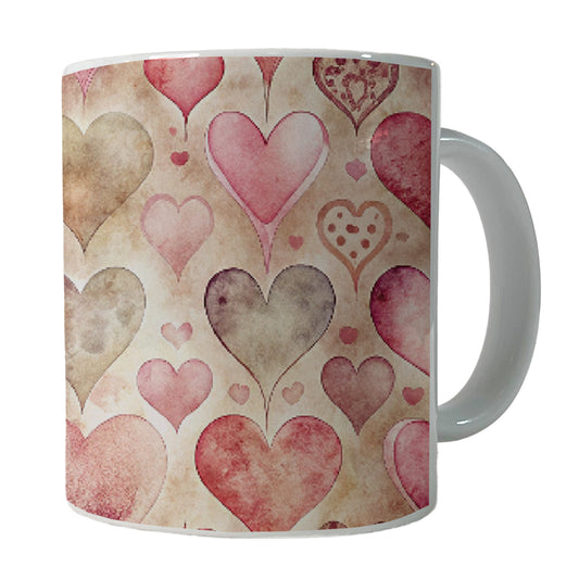 Kitschy Valentine's Day Hearts Pattern Ceramic Tea Coffee Mug Cup - 11oz