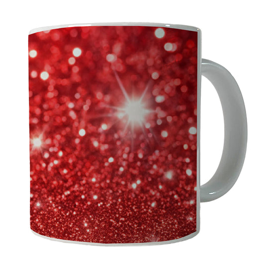 Red Faux Glitter Ceramic Tea Coffee Mug Cup - 11oz