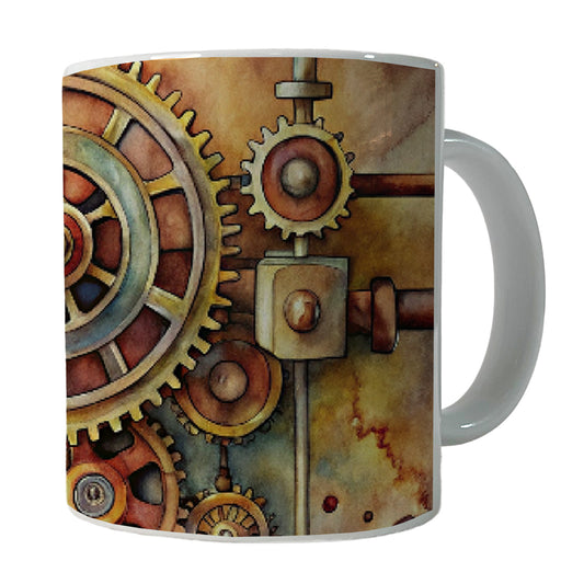 Sci-fi Steampunk Gears And Pipes Watercolor Ceramic Tea Coffee Mug Cup - 11oz