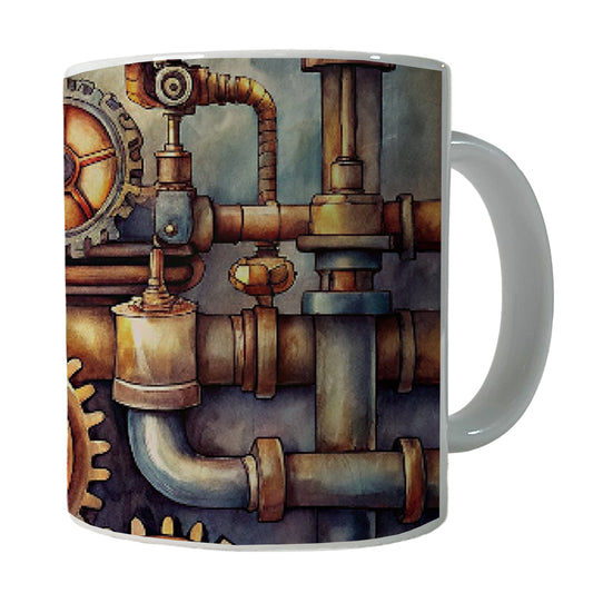 Sci-fi Steampunk Gears Pipes Watercolor Ceramic Tea Coffee Mug Cup - 11oz