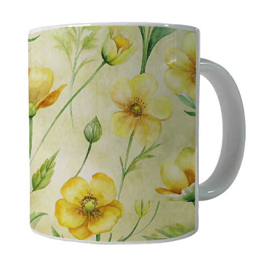 Buttercups Yellow Flowers Ceramic Tea Coffee Mug Cup - 11oz