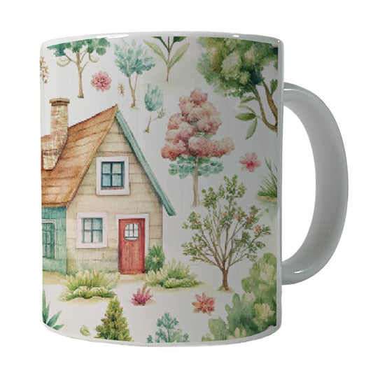 Cottagecore Cute Country Homes Pattern Ceramic Tea Coffee Mug Cup - 11oz