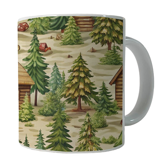 Log Cabin In Forest Pattern Ceramic Tea Coffee Mug Cup - 11oz