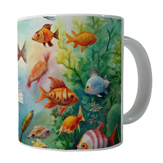 Aquarium Full Of Fish Watercolor Ceramic Tea Coffee Mug Cup - 11oz