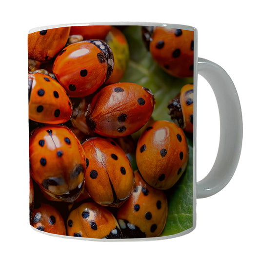 Close-Up Of Ladybugs Covering Leaf Ceramic Tea Coffee Mug Cup - 11oz