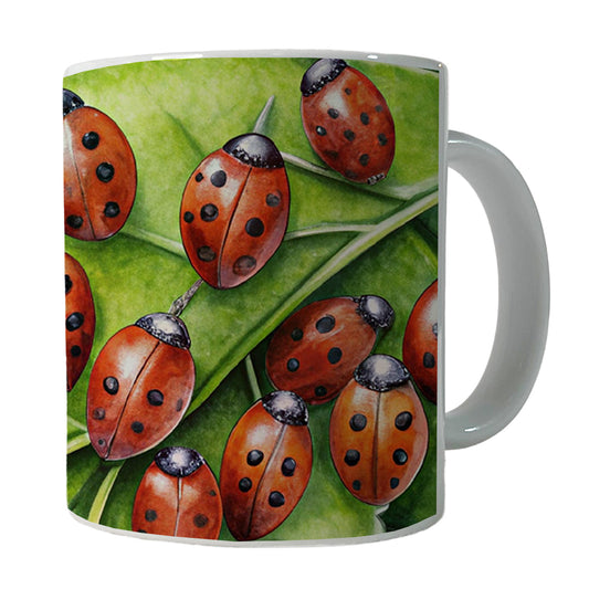 Ladybugs on Leaf Ceramic Tea Coffee Mug Cup - 11oz