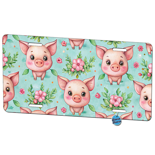 Adorable Pig Faces Watercolor Metal Vanity Novelty Tag License Plate for Trucks Cars SUVs