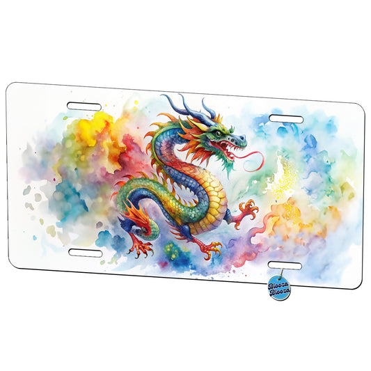 Asian Dragon Watercolor Design Metal Vanity Novelty Tag License Plate for Trucks Cars SUVs