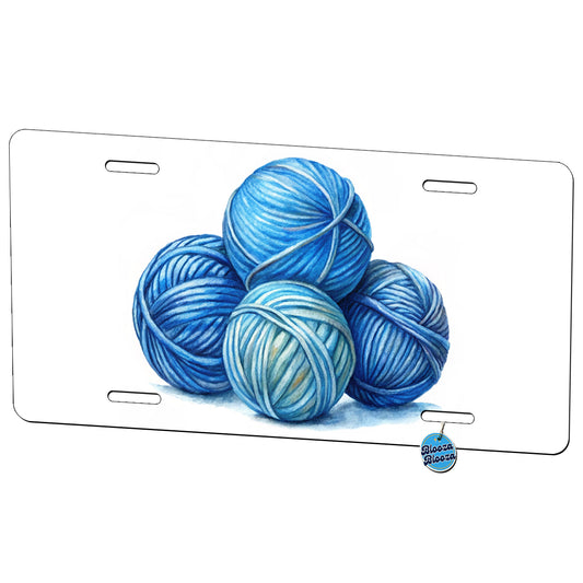 Balls Of Blue Yarn Knitting Crochet Watercolor Metal Vanity Novelty Tag License Plate for Trucks Cars SUVs