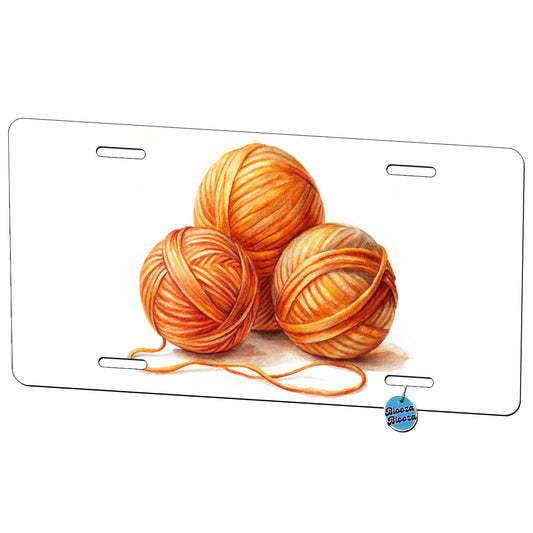 Balls Of Orange Yarn Knitting Crochet Watercolor Metal Vanity Novelty Tag License Plate for Trucks Cars SUVs