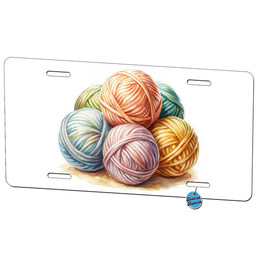 Balls Of Pastel Yarn Knitting Crochet Watercolor Metal Vanity Novelty Tag License Plate for Trucks Cars SUVs