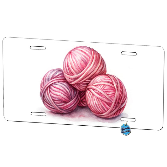 Balls Of Pink Yarn Knitting Crochet Watercolor Metal Vanity Novelty Tag License Plate for Trucks Cars SUVs