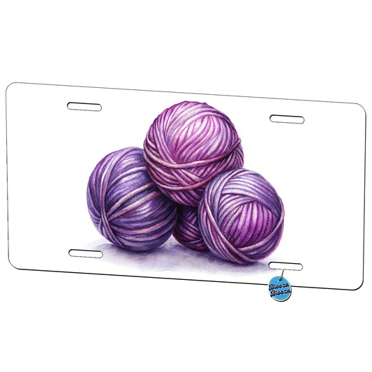 Balls Of Purple Yarn Knitting Crochet Watercolor Metal Vanity Novelty Tag License Plate for Trucks Cars SUVs