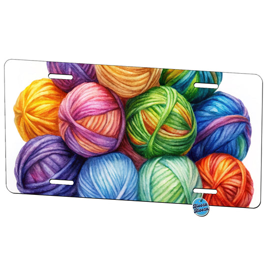 Balls Of Rainbow Yarn Knitting Crochet Watercolor Metal Vanity Novelty Tag License Plate for Trucks Cars SUVs