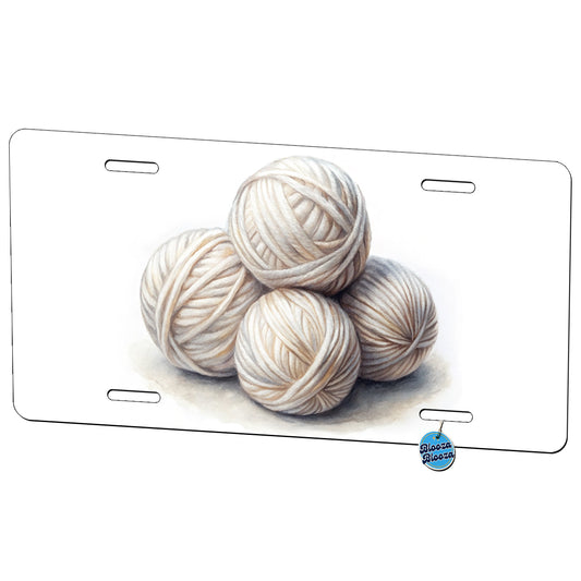 Balls Of White Yarn Knitting Crochet Watercolor Metal Vanity Novelty Tag License Plate for Trucks Cars SUVs