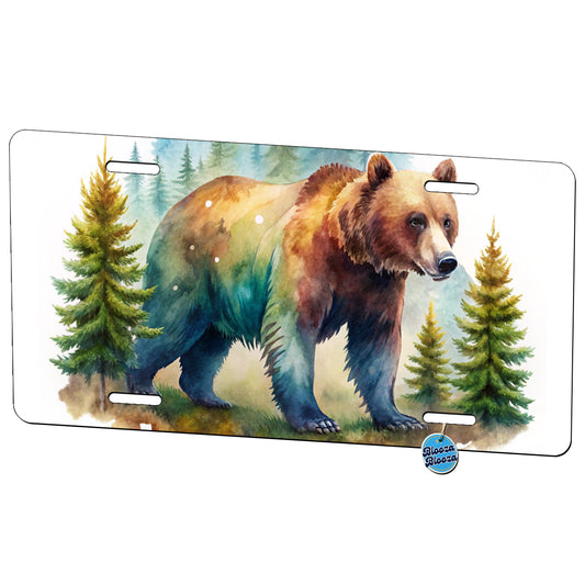 Bear In Forest Watercolor Design Metal Vanity Novelty Tag License Plate for Trucks Cars SUVs