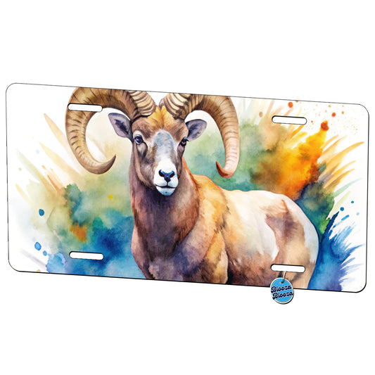 Bighorn Sheep Watercolor Design Metal Vanity Novelty Tag License Plate for Trucks Cars SUVs