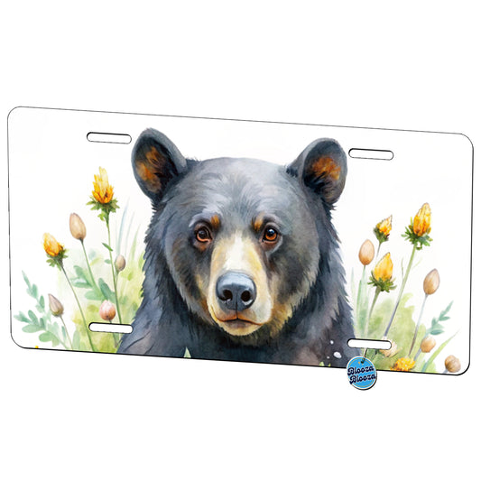 Black Bear Watercolor Design With Daisies Metal Vanity Novelty Tag License Plate for Trucks Cars SUVs
