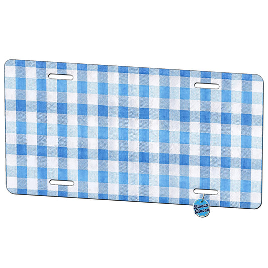 Blue White Gingham Watercolor Metal Vanity Novelty Tag License Plate for Trucks Cars SUVs