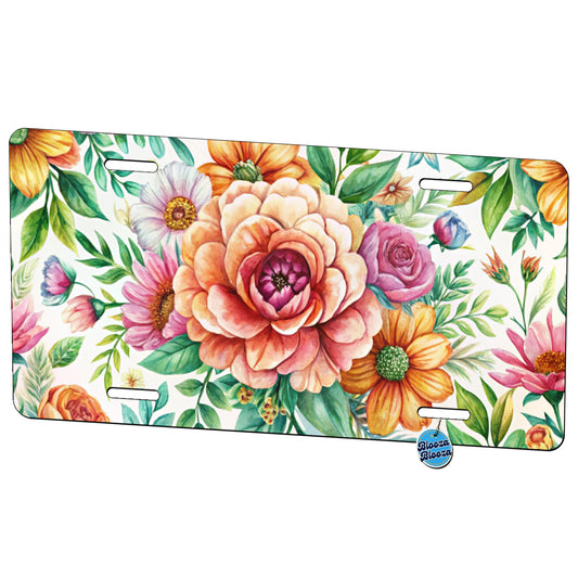 Boho Flowers Watercolor Metal Vanity Novelty Tag License Plate for Trucks Cars SUVs