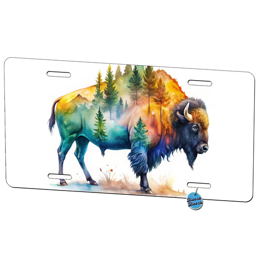 Buffalo In Forest Watercolor Design Metal Vanity Novelty Tag License Plate for Trucks Cars SUVs