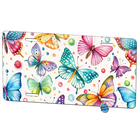 Butterflies Polka Dots Watercolor Metal Vanity Novelty Tag License Plate for Trucks Cars SUVs