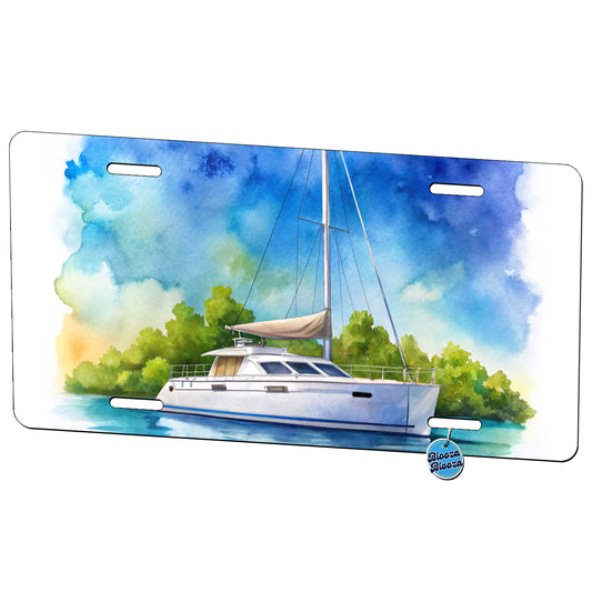 Catamaran At Sea Watercolor Design Metal Vanity Novelty Tag License Plate for Trucks Cars SUVs