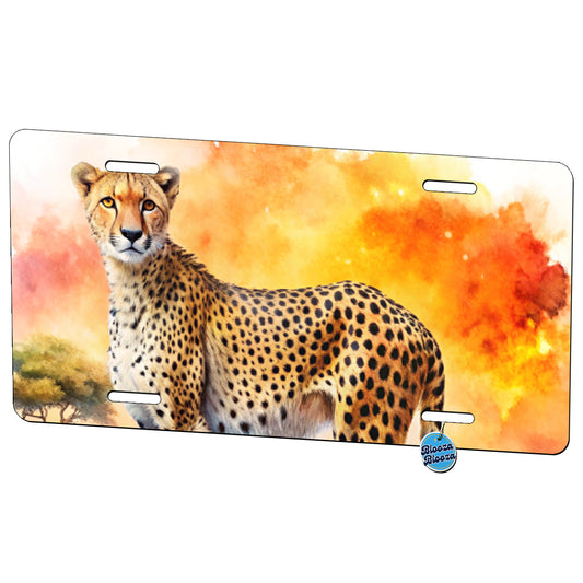 Cheetah African Plain Watercolor Design Metal Vanity Novelty Tag License Plate for Trucks Cars SUVs