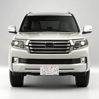 Cherry Blossom Flowers Light Blue Metal Vanity Novelty Tag License Plate for Trucks Cars SUVs